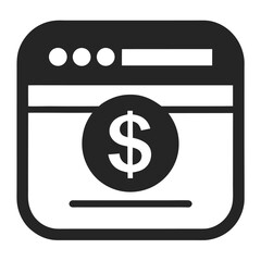 Black and white finance icon. Web browser interface showcasing a dollar symbol