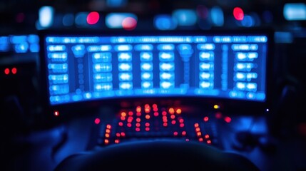 Obraz premium Blue monitor illuminates the keyboards red lights