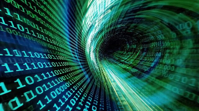 Abstract Digital Tunnel with Binary Code Data Flowing Vividly