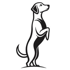 Minimalist Dog Standing Up, Black and White Line Art, Isolated Simple Design