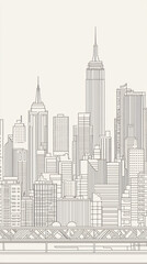 Minimalist Monochrome New York Cityscape Skyline Illustration: Urban Architecture & Modern Art Design