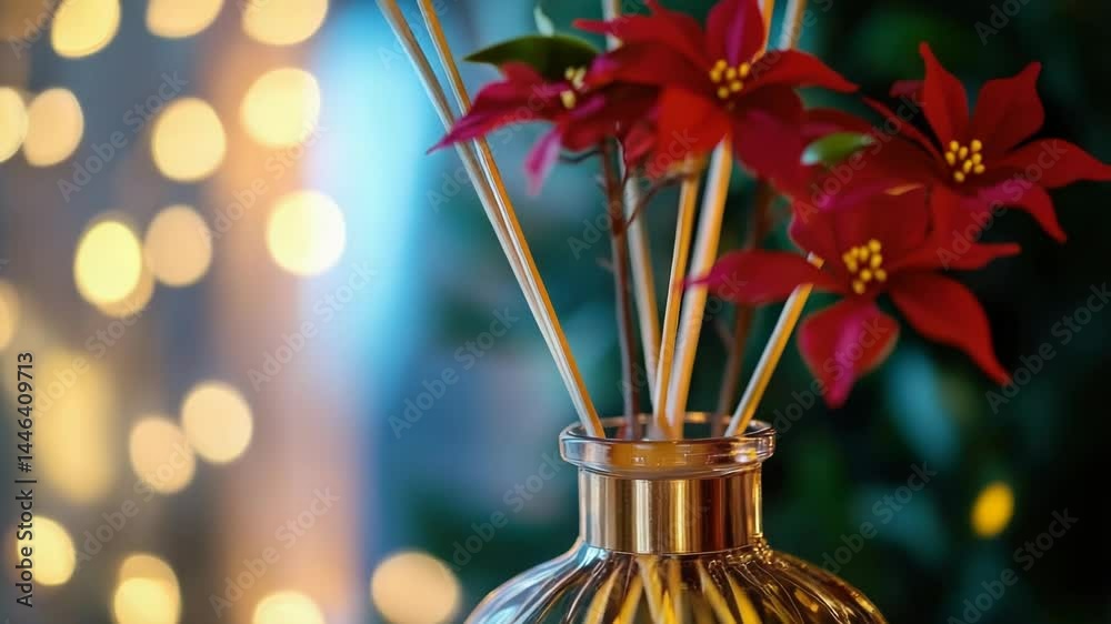 Poster A decorative arrangement of red flowers sits atop a table, perfect for adding a pop of color to any setting
