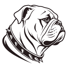 Bulldog Side Profile with Spiked Collar, Canine Art, Black and White, Isolated Design