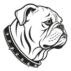 Monochrome Bulldog Portrait with Spiked Collar Strong and Distinctive Outline Art