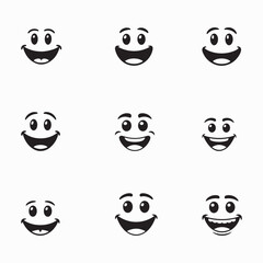set of funny cartoon faces. happy face 