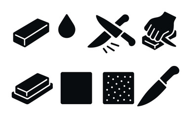 Cooking and kitchen solid icon set – silhouette style culinary, food prep, and utensil symbols for chefs: butter, drop, knife, chopping, cutting board, cheese grater