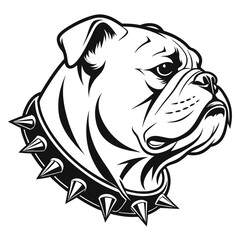 Bulldog Profile Illustration, Black and White Outline, Spiked Collar, Dog Portrait