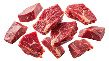 Fresh and Tender Cubed Beef on a transparent Background Ready for Cooking