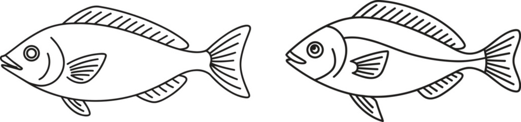 Minimalist Black Line Fish Drawing on Solid White Background – Modern Geometric Aquatic Illustration