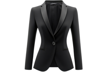Elegant black women s blazer single button satin lapel professional chic style clean studio shot on