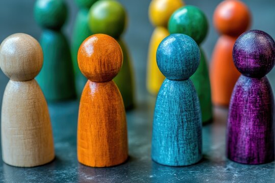 Colorful wooden figures forming a diverse group
