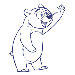Cartoon friendly bear standing, waving his hand with happy expression. Cute animal art