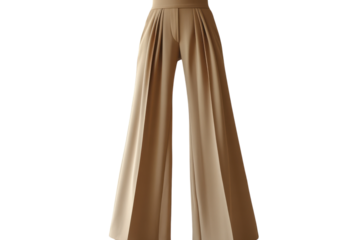 Elegant pleated wide leg pants in beige modern style luxurious fabric stylish home interior backdrop
