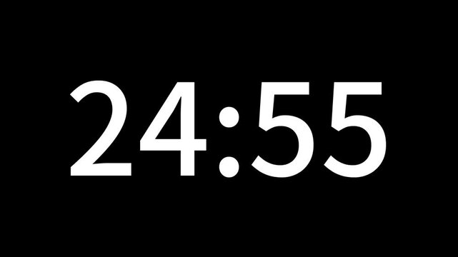 Countdown timer from 25 minute to 24 minute suitable for presentations, educational. The minimalist design ensures seamless integration with any video project. Ideal for editors looking for modern