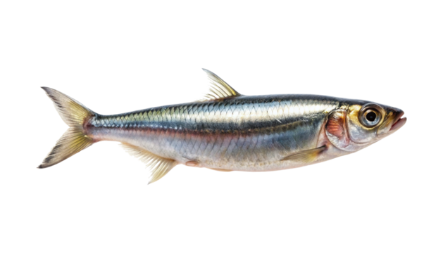 Silver stripe fish isolated on transparent background, likely a sardine or herring