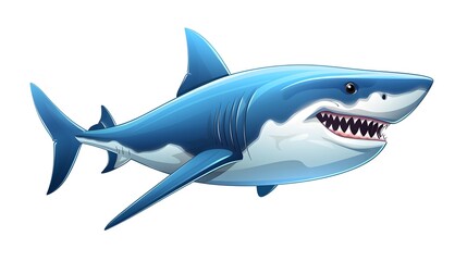 Fototapeta premium Professional Illustration of a Shark Swimming in the Deep Blue Sea with Sunlight, Marine Life Concept