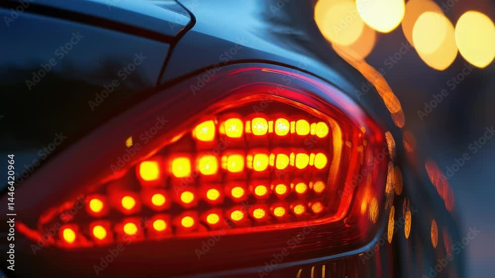 Poster a close-up view of a car's tail lights, ideal for use in automotive or transportation-related contex