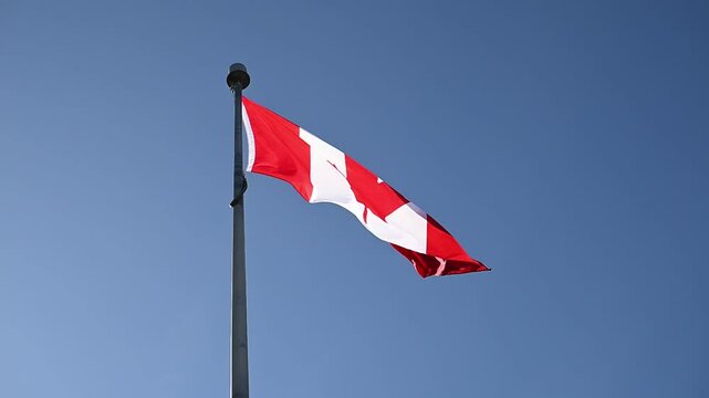 A Canadian flag flaps in the wind