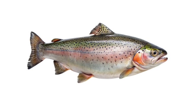 Striking rainbow trout against a clean transparent backdrop showcases vibrant coloration