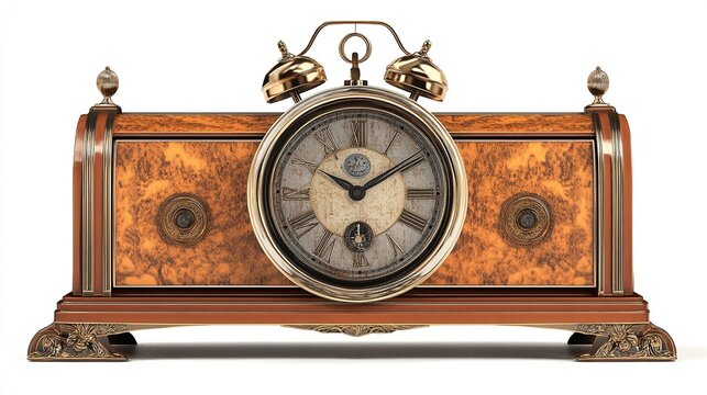 Antique wooden mantel clock with bells.