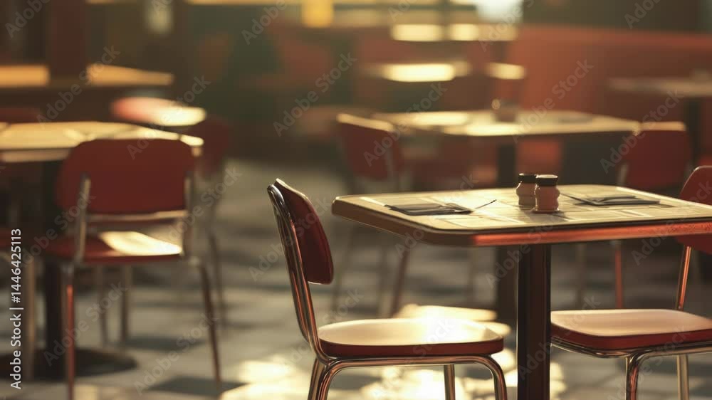 Poster A table with chairs in a busy restaurant setting