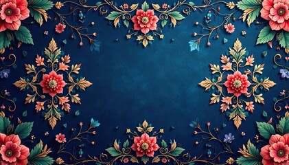 Intricate floral damask design, rich navy blue, navy, home, flower