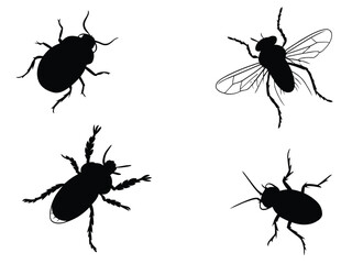 set of black vector silhouettes insects