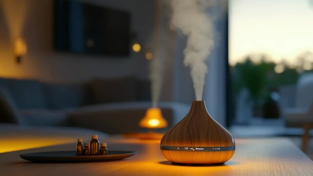 A wooden diffuser resting on a wooden table, perfect for aromatherapy or decorative purposes