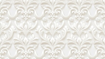 Fototapeta premium White Floral Leaf Damask Wallpaper Background