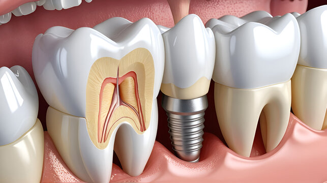 Anatomy of the tooth showing the enamel dentin pulp.
