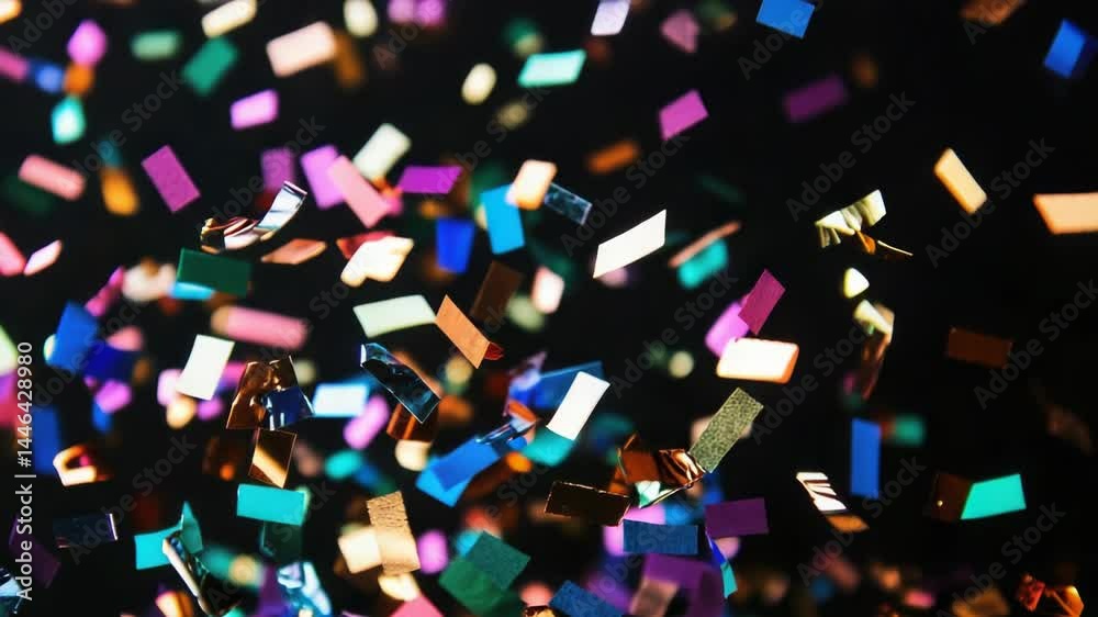 Poster A vibrant and playful image of colorful confetti exploding on a dark background