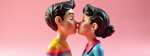 A couple of figurines that are kissing each other.