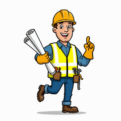 Fototapeta premium A male construction worker holding blueprints and wearing a hard hat and reflective vest.