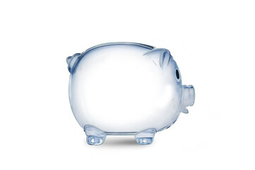 
An empty transparent glass piggy bank on an isolated white background.a transparent background.