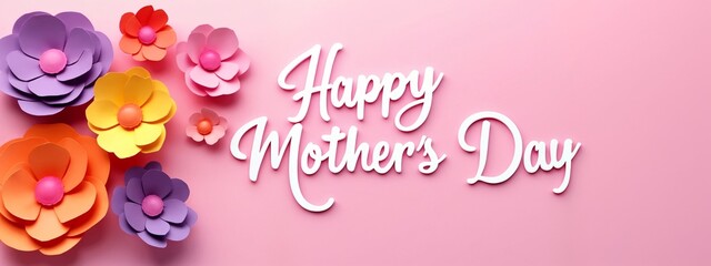 a pink background with paper flowers and the words happy mother's day