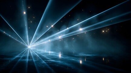 Blue background with laser beams, a light and technology concept.