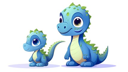 Obraz premium Adorable Baby Dinosaur with Mother Isolated Icon for Nursery Decor and Children's Books