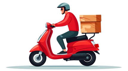 Professional urban delivery man on scooter for fast moto bike transportation