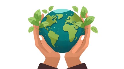 Ecological Concept: Symbolic Image of Hands Holding Earth Planet in Vector Illustration
