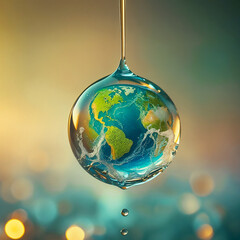 Earth in a Water Drop. A Dreamy Vision of a drop of water holding the Earth.
