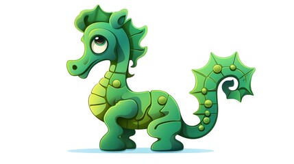 Obraz premium Detailed Illustration of a Vibrant Green Seahorse on a Clean White Background