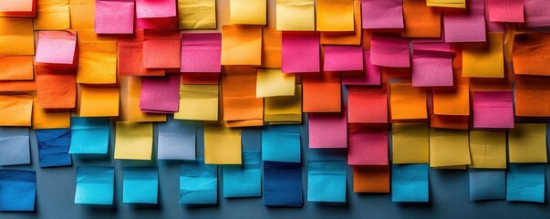 Fototapeta premium Colorful sticky notes arranged in a chaotic pattern