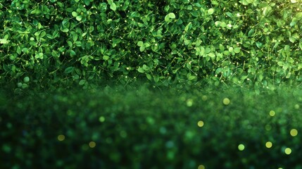 Lush green foliage with soft, glowing accents.  Dense, vibrant greenery forms a backdrop, fading into a bed of shimmering, emerald-green light