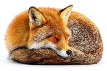Fototapeta premium Close-up view of a sleeping red fox curled up.
