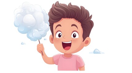Obraz premium Professional image of a boy enjoying cotton candy and a man savoring a sweet dessert in a white background