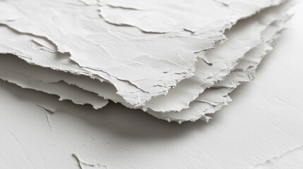 Close-up of white textured paper with crinkled layers. Detailed white paper texture with layered wrinkles and folds.