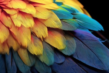 Obraz premium Vibrant plumage of a parrot's wings close up.