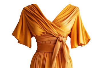 Elegant mustard yellow wrap dress perfect for special occasions Features flattering V neck and