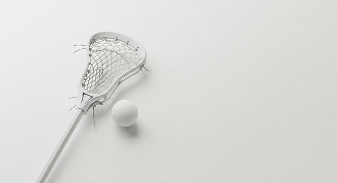 Lacrosse stick and ball isolated on white, detailed and realistic, ideal for sports-themed stock images.