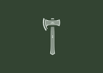 Simple minimalist axe logo in ancient style for heritage or history brand.